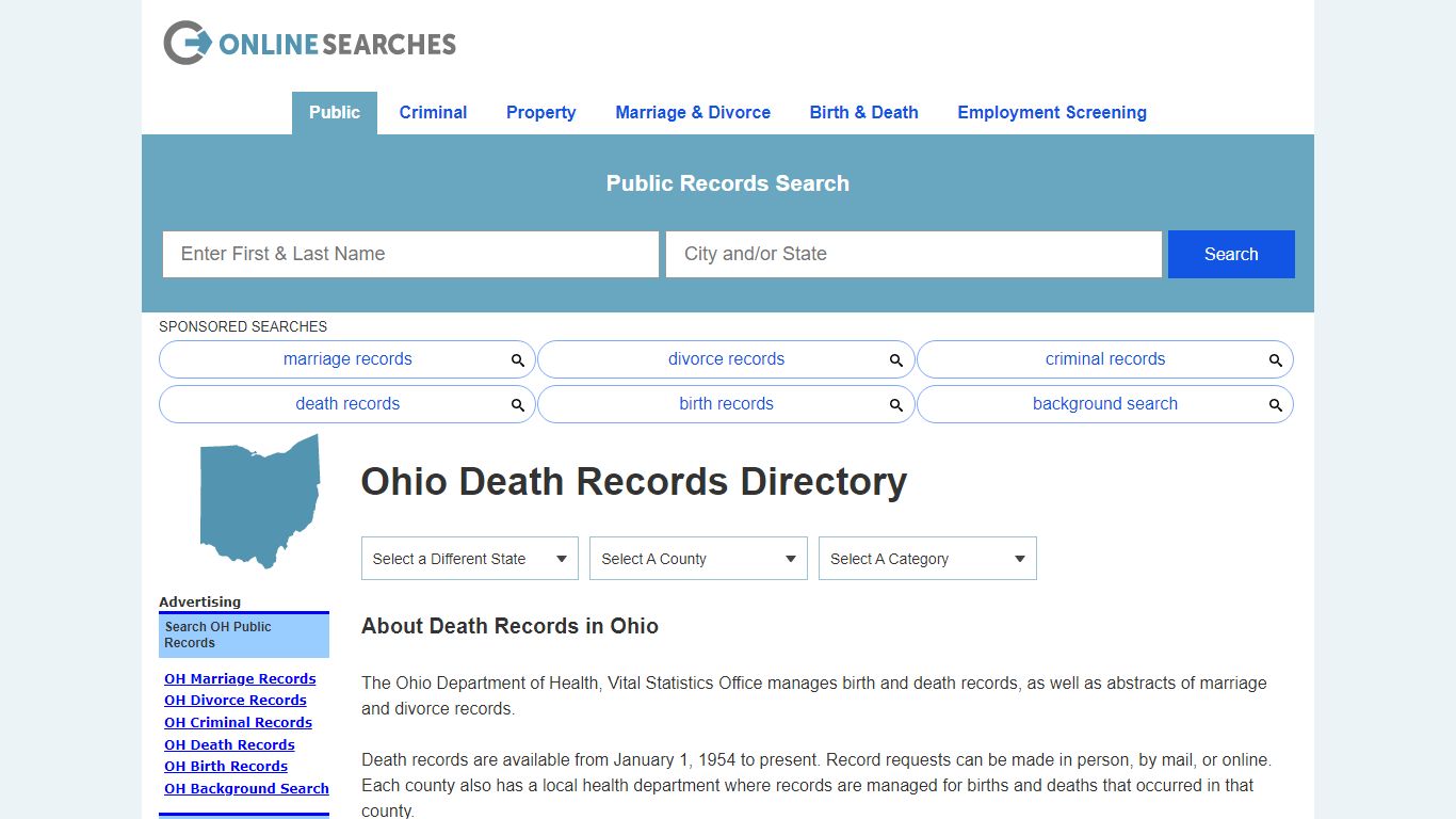 Ohio Death Records Search Directory - OnlineSearches.com